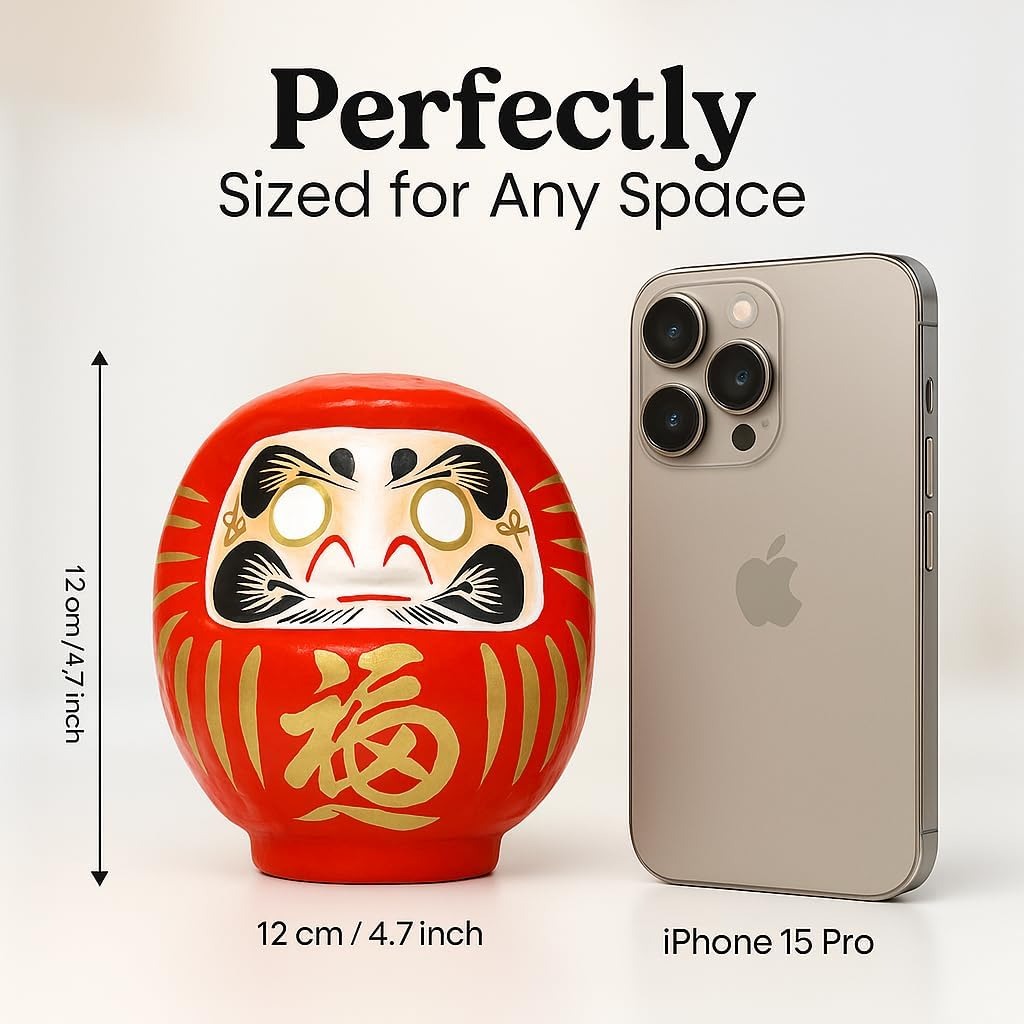 Daruma Doll – Red 12cm Traditional Japanese Good Luck Charm (Made in Japan)