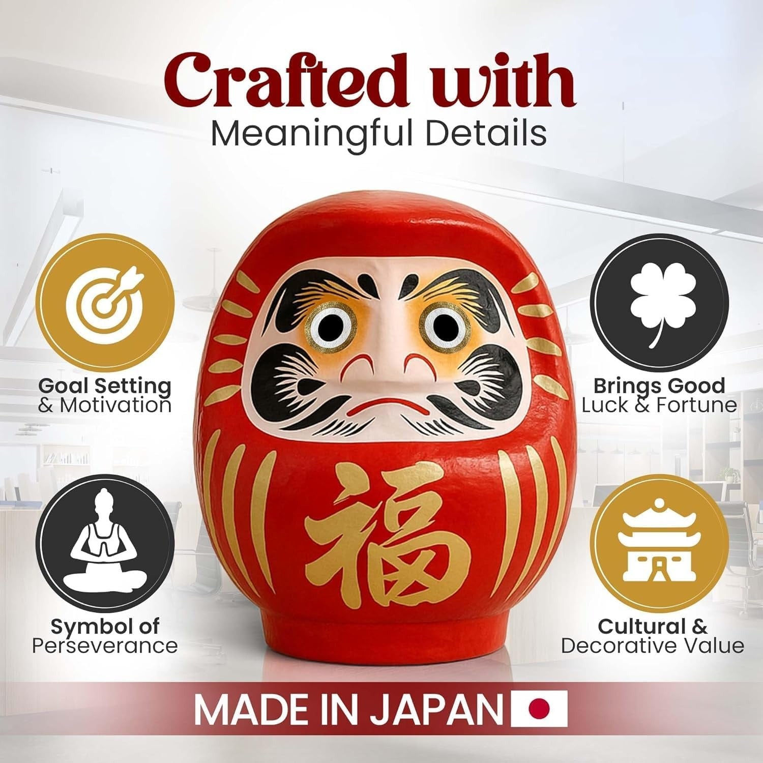 Daruma Doll – Red 12cm Traditional Japanese Good Luck Charm (Made in Japan)
