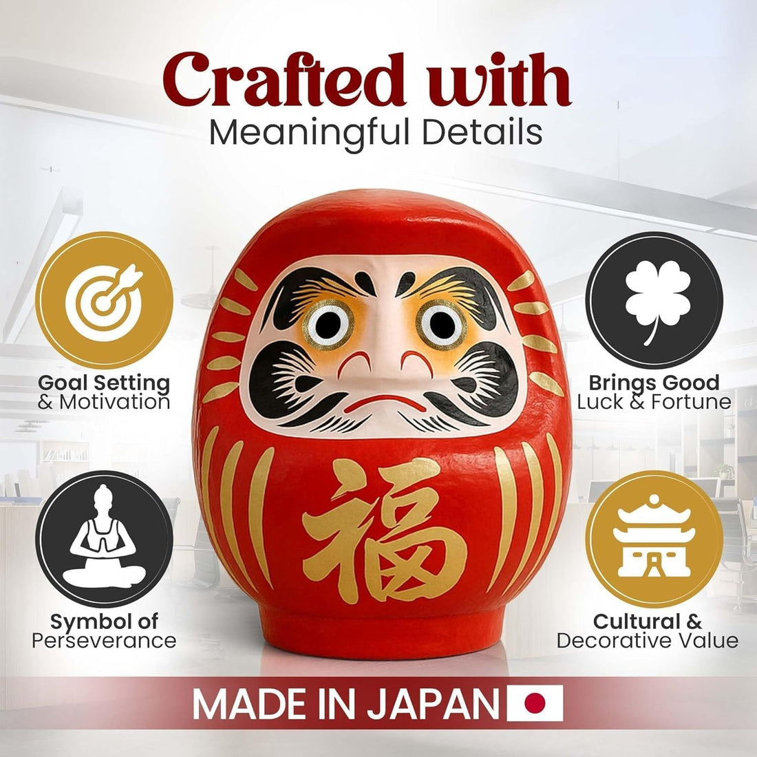 Daruma Doll – Red 12cm Traditional Japanese Good Luck Charm (Made in Japan)