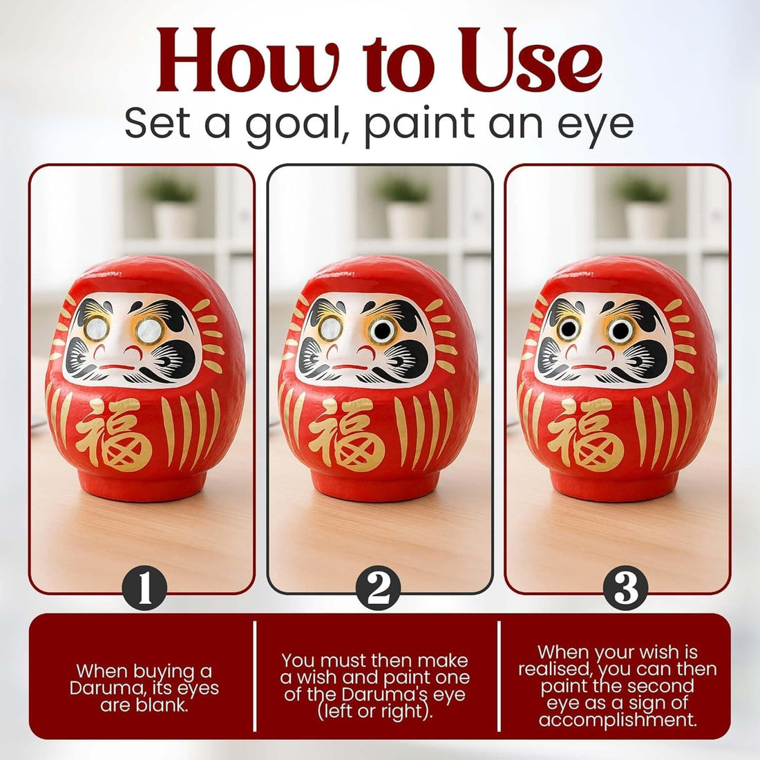 Daruma Doll – Red 9cm Traditional Japanese Good Luck Charm (Made in Japan)