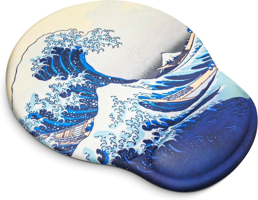 Hokusai Great Wave Mouse Pad with Wrist Support – Ergonomic Japanese Art Design