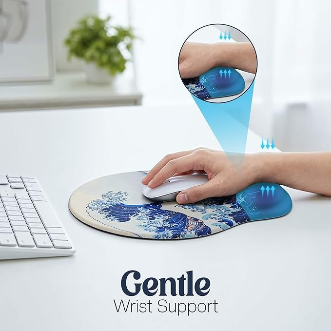 Hokusai Great Wave Mouse Pad with Wrist Support – Ergonomic Japanese Art Design