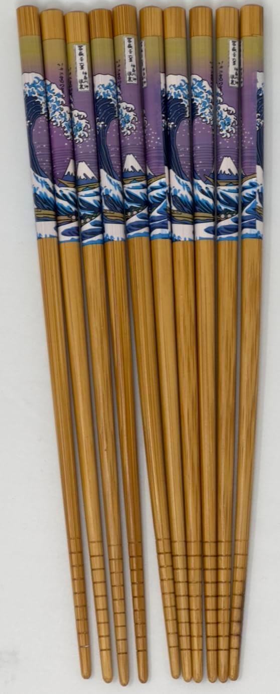 Hokusai Great Wave Bamboo Chopsticks – Set of 5 Pairs