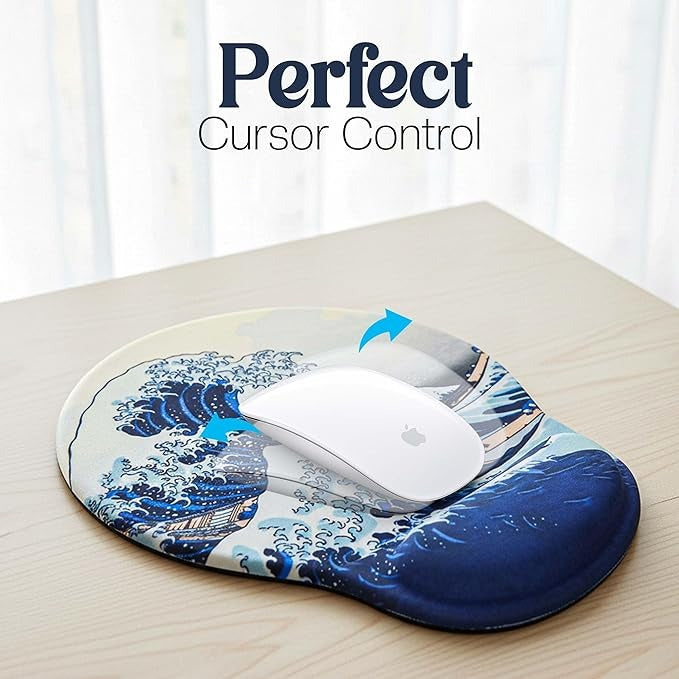 Hokusai Great Wave Mouse Pad with Wrist Support – Ergonomic Japanese Art Design