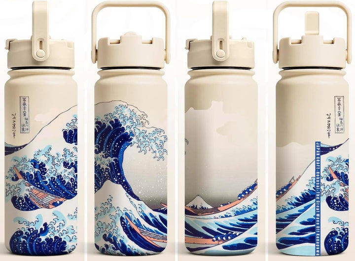 Hokusai Great Wave Water Bottle – 500ml Stainless Steel Insulated Flask