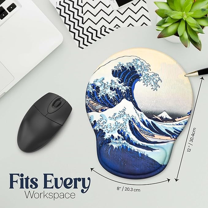 Hokusai Great Wave Mouse Pad with Wrist Support – Ergonomic Japanese Art Design