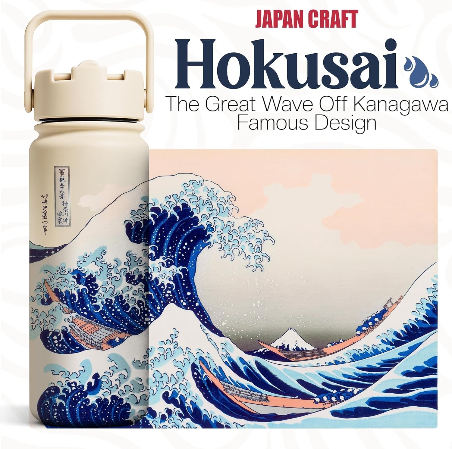 Hokusai Great Wave Water Bottle – 500ml Stainless Steel Insulated Flask