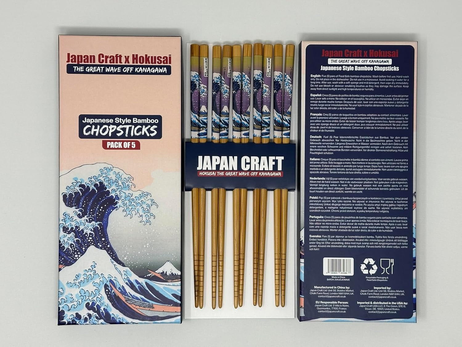 Hokusai Great Wave Bamboo Chopsticks – Set of 5 Pairs