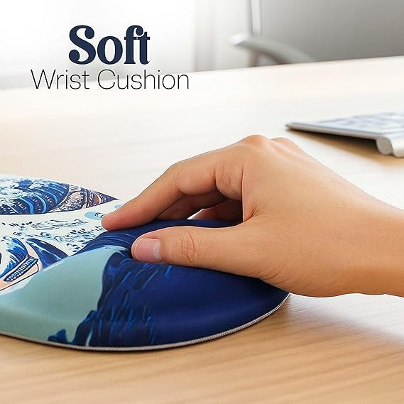 Hokusai Great Wave Mouse Pad with Wrist Support – Ergonomic Japanese Art Design