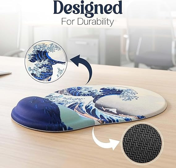Hokusai Great Wave Mouse Pad with Wrist Support – Ergonomic Japanese Art Design