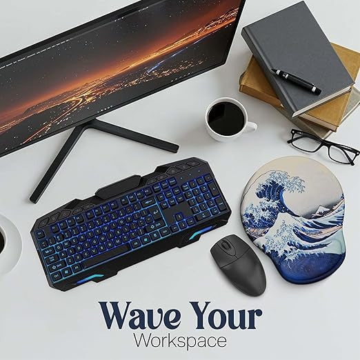 Hokusai Great Wave Mouse Pad with Wrist Support – Ergonomic Japanese Art Design