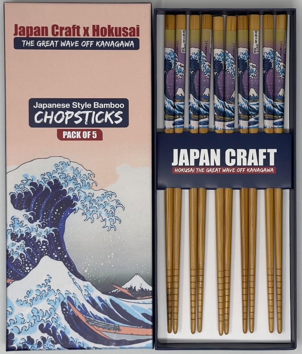 Hokusai Great Wave Bamboo Chopsticks – Set of 5 Pairs
